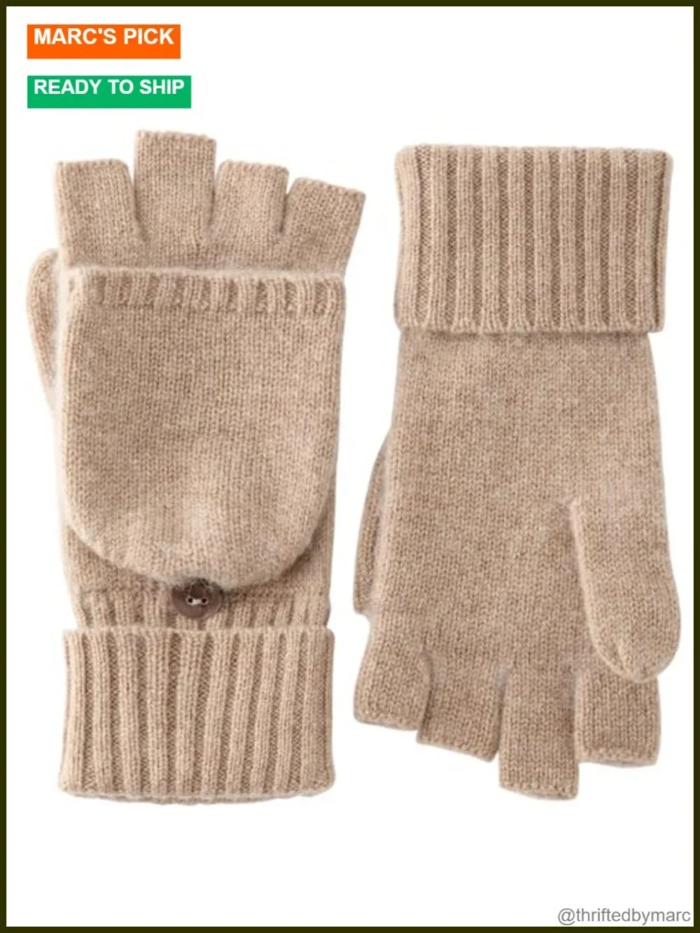 100% Cashmere Fingerless Gloves with Convertible Mittens Flap, Touchscreen